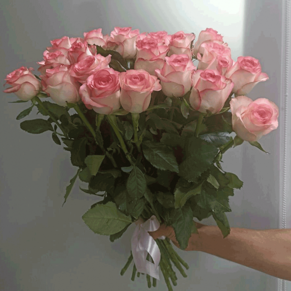 21 нежно-розовая роза, лента в Феодосии